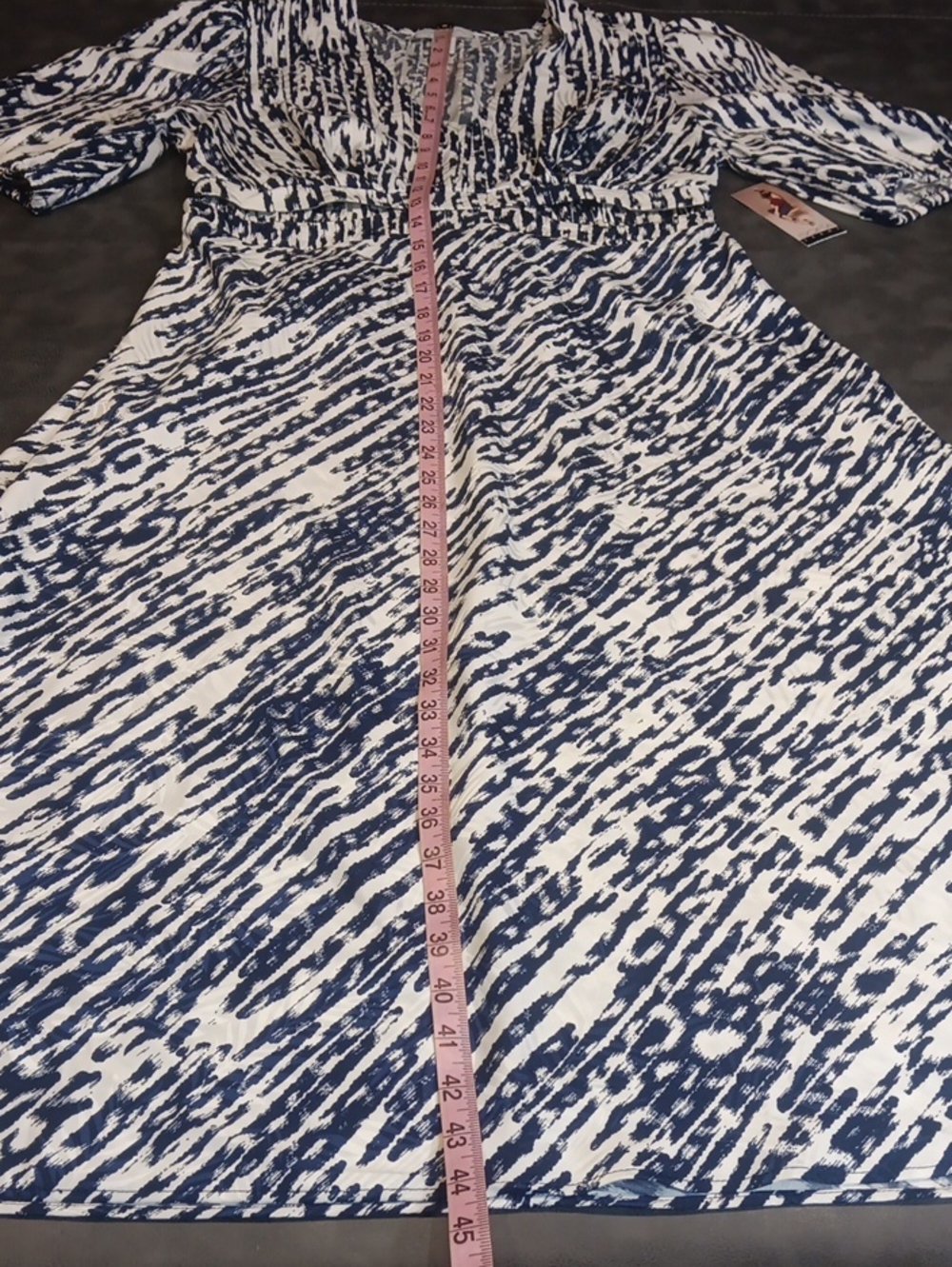 NWT. Sofia Blue & White Abstract V-Neck Midi Dress with Side Cutouts - Picture 14 of 14